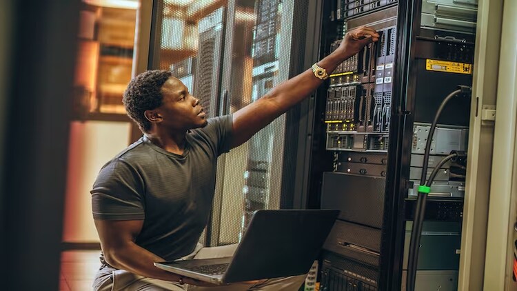 Man working with servers