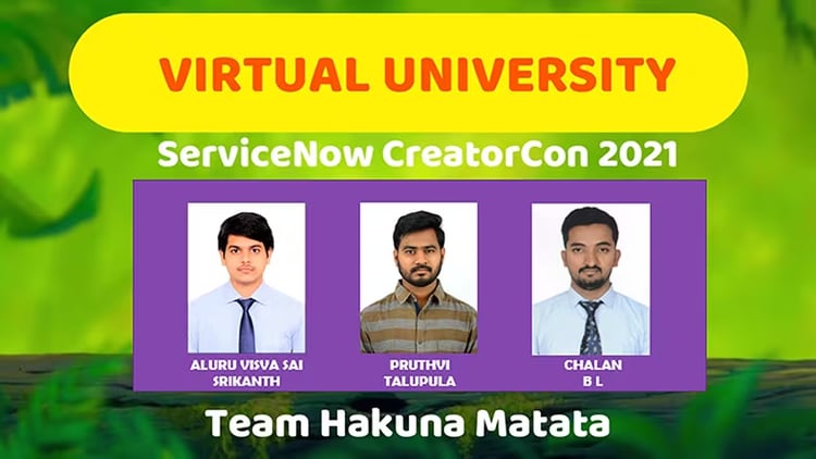 The Grand Prize winner of the Knowledge 2021 CreatorCon Hackathon is Team Hakuna Matata for its Virtual University app.