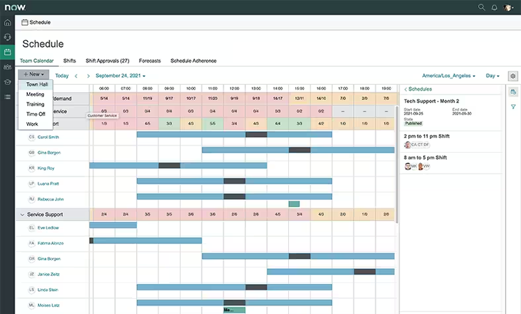 Schedule Adherence lets managers view their team's schedules, shifts, and shift swaps at a glance.