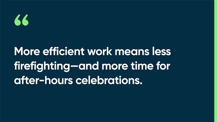 More efficient work means less firefighting—and more time for after-hours celebrations.