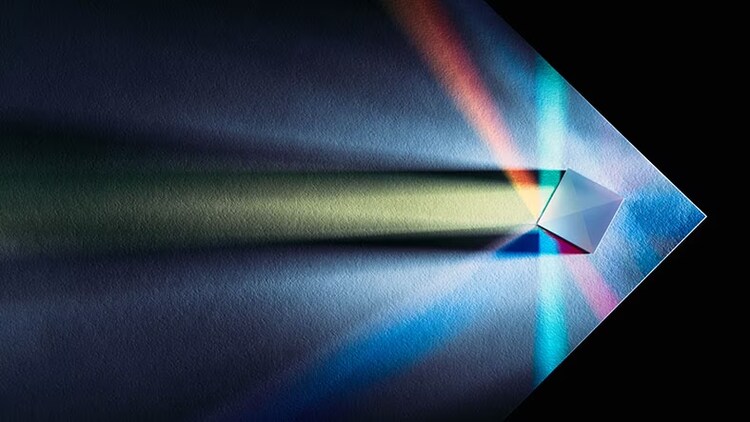 Total experience companies outperform: prism refraction with an arrow pointing to the right