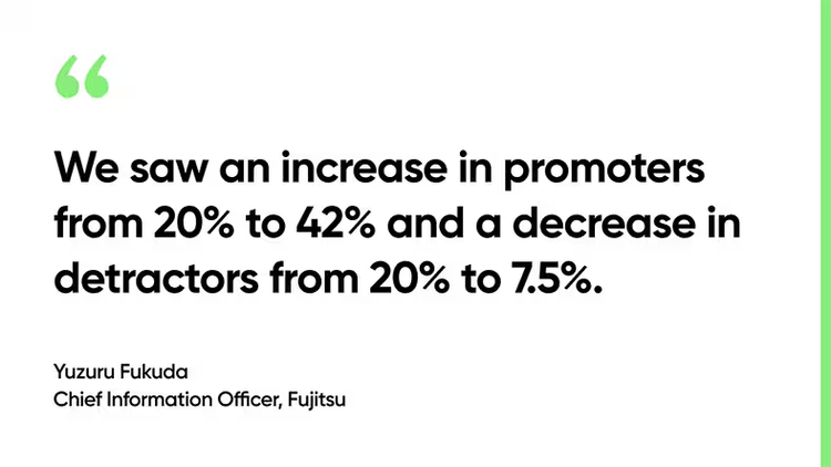We saw an increase in promoters from 20% to 42% and a decrease in detractors from 20% to 7.5%. Yuzuru Fukuda, Chief Information Officer, Fujitsu