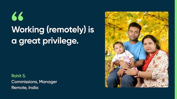 “Working remotely is a great privilege.” Rohit S., Commissions Manager, Hyderabad, India