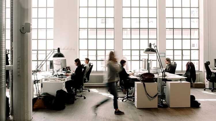 Workplace productivity: workers busily working in an office