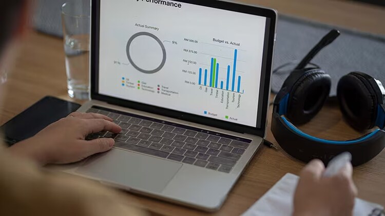 Agile funding: budgeting graphs on a laptop screen