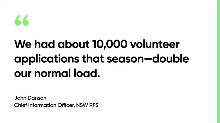 We had about 10,000 volunteer applications that season—double our normal load. John Danson, Chief Information Officer, NSW RSF