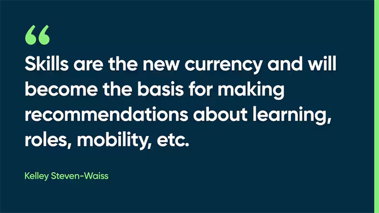 Skills are the new currency and will become the basis for making recommendations about learning, roles, mobility, etc. - Kelley Steven-Waiss