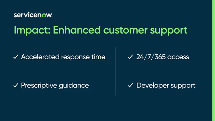 Impact: Enhanced customer support: accelerated response time, prescriptive guidance, 24/7/365 access, developer support