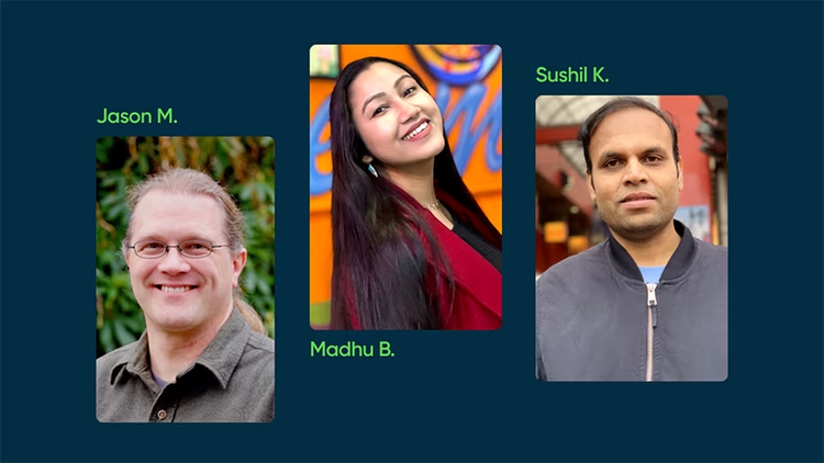 3 citizen developers at ServiceNow: Jason M., Madhu B., Sushil K.