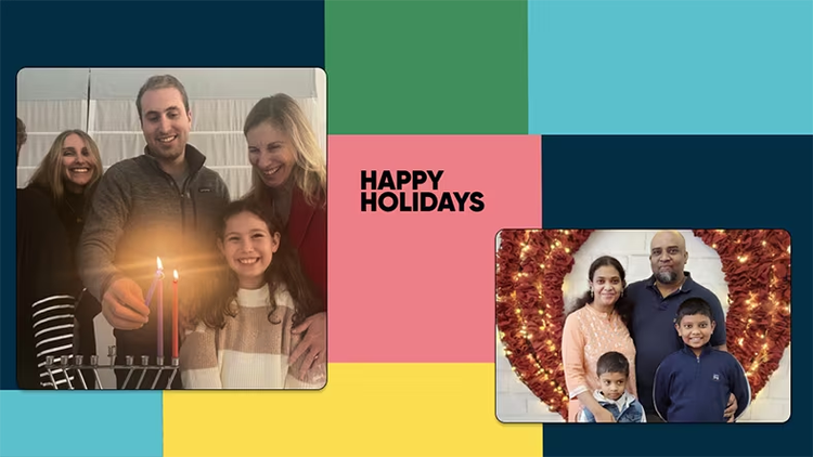 Happy holidays: two pictures of families celebrating holiday customs