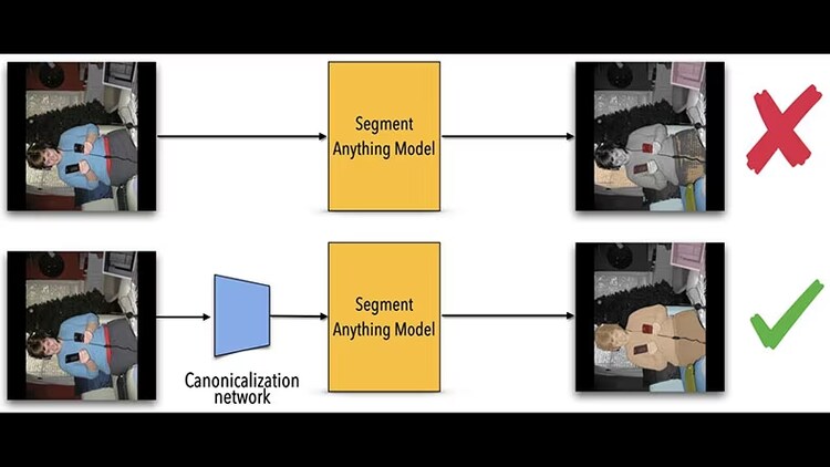 Incorrect segment anything foundation model and correct segment anything model with canonicalization network