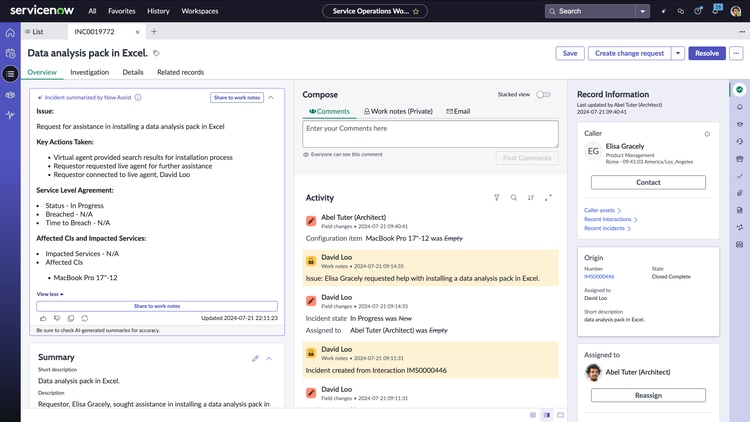 Screenshot of a Service Operations dashboard