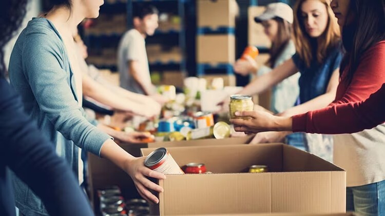 Volunteers sorting food at an organization in the nonprofit sector