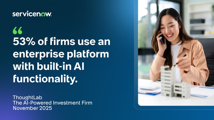 53% of firms use an enterprise platform with built-in Al functionality. ThoughtLab, The Al-Powered Investment Firm, November 2025