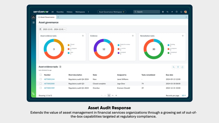Asset Audit Response extends the value of asset management in financial services organizations through a growing set of out-of-the-box capabilities targeted at regulatory compliance.