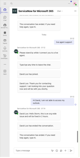 Employee remains in Teams during Live Chat