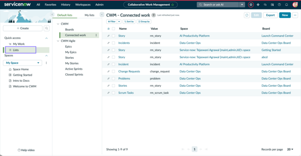 ServiceNow List in CWM