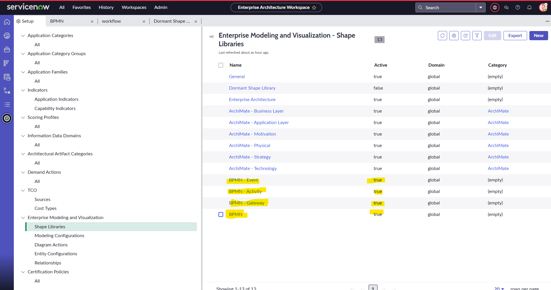 BPMN activated and shown as shape library in EA , ... - ServiceNow ...