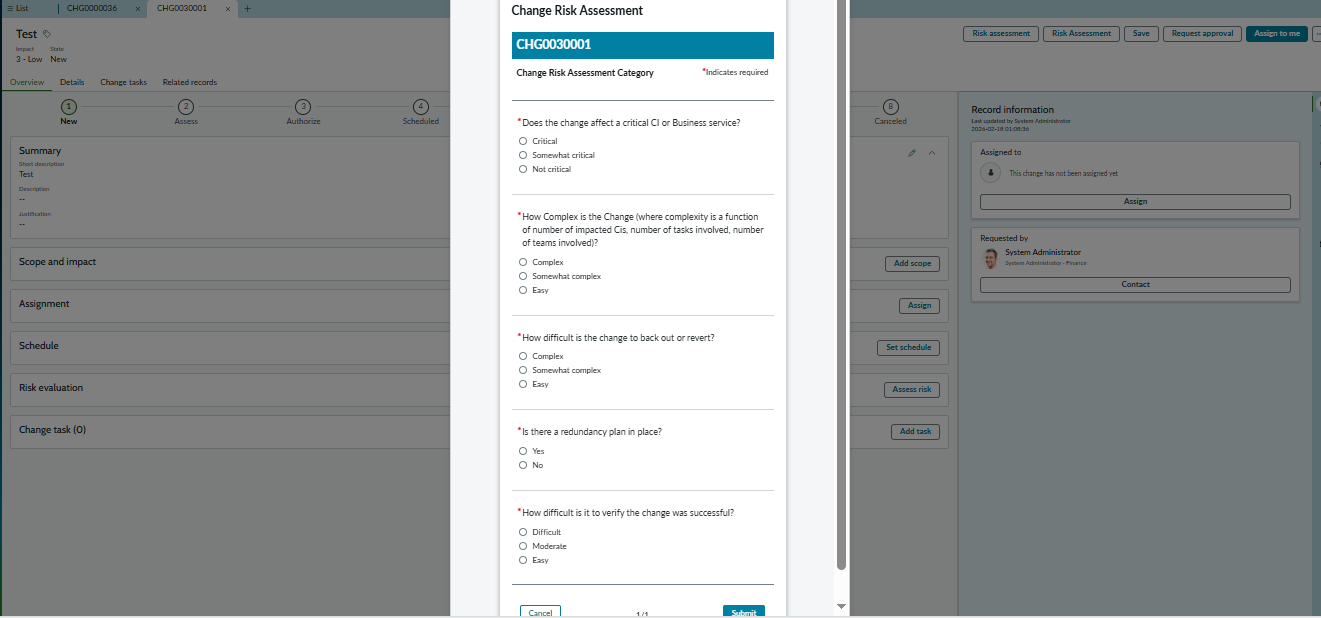 Can Risk Assessment form display on Service Operat... - ServiceNow ...