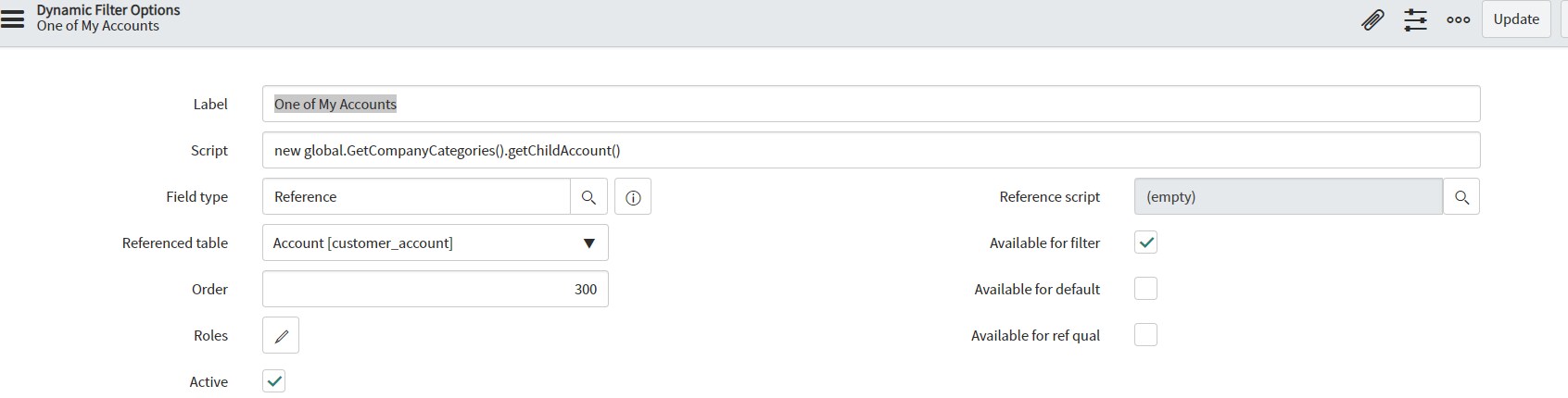 Dynamic filter to get One of my child accounts / c... - ServiceNow ...