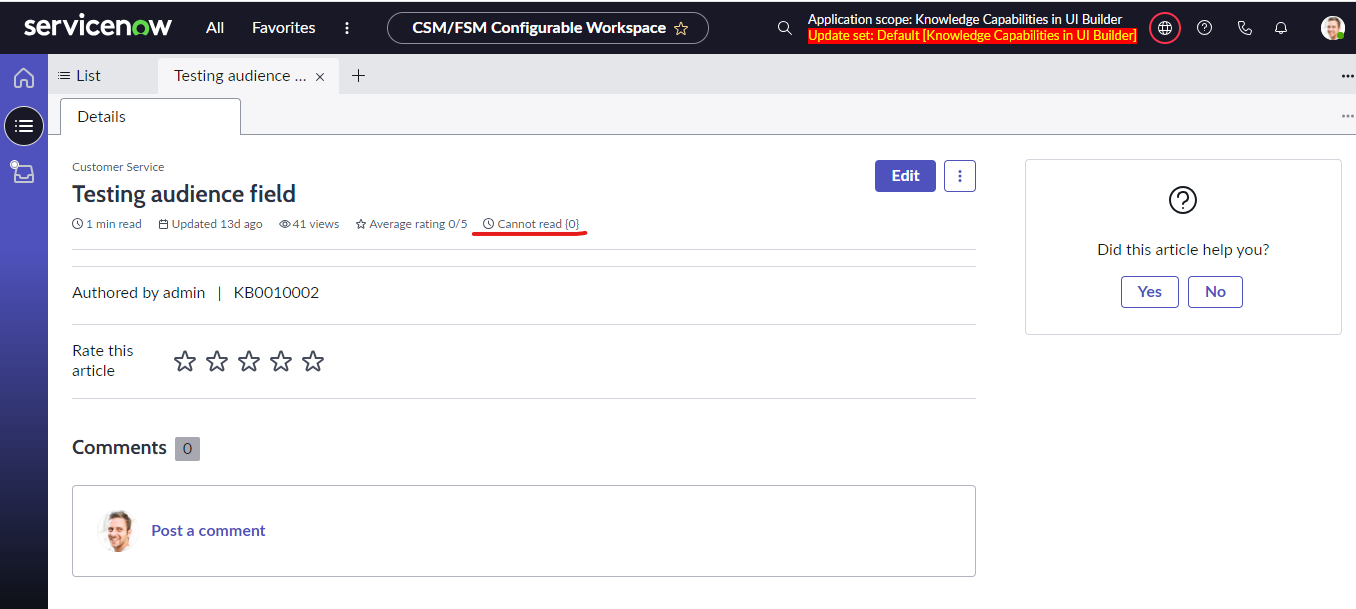CSM/FSM Workspace - Add new field on Knowledge Art... - ServiceNow ...