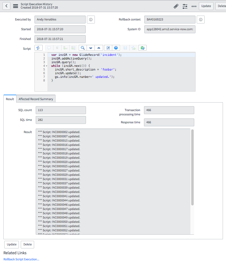 London: (Background) Script Execution History and ... - ServiceNow ...