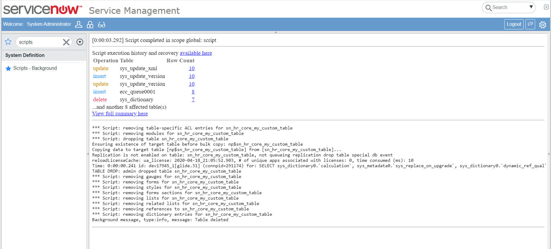 Delete Custom table created in installed Scoped Sy... - ServiceNow ...