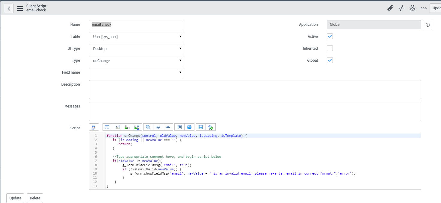 Solved: Validate Email field - ServiceNow Community