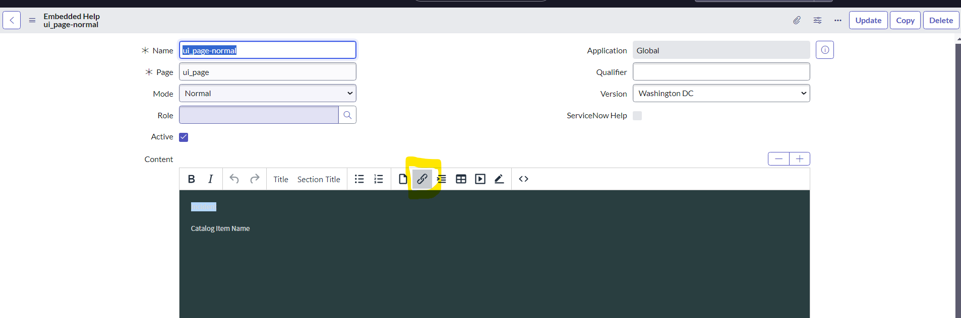 How to add links to the 'show help' icon in the he... - ServiceNow ...
