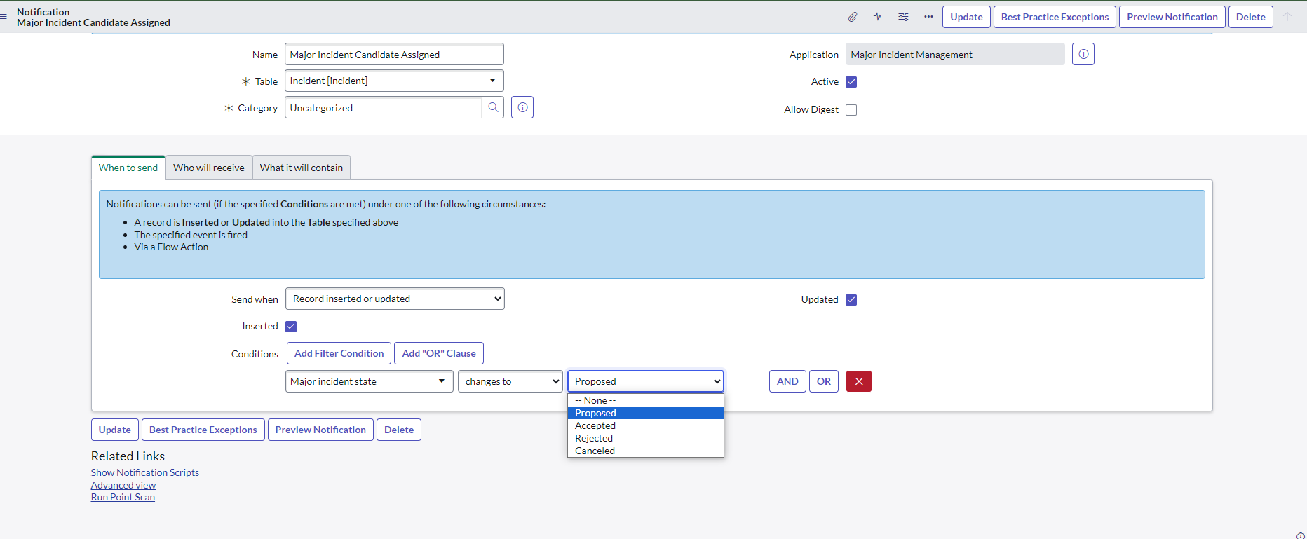 Notification for Promote to major Incident - ServiceNow Community