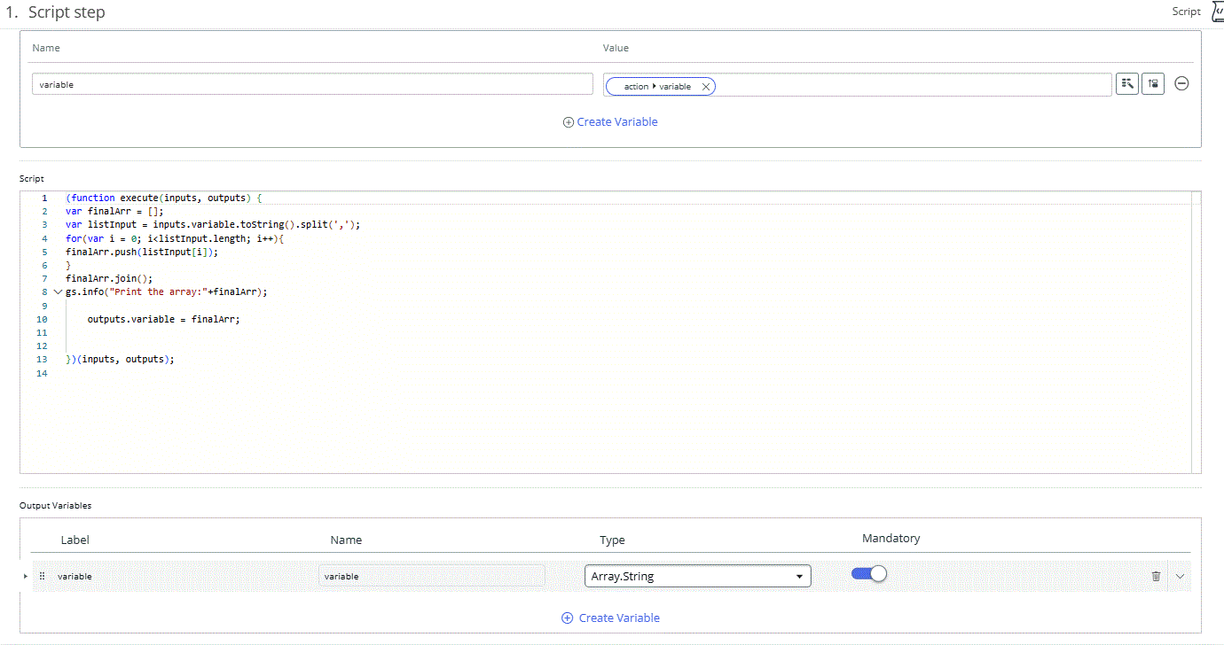 Output variable showing as {"variable":["[object S... - ServiceNow ...