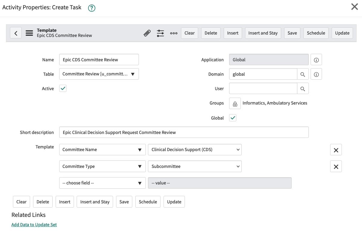 Activity Properties: Create Task Template not fill... - ServiceNow ...