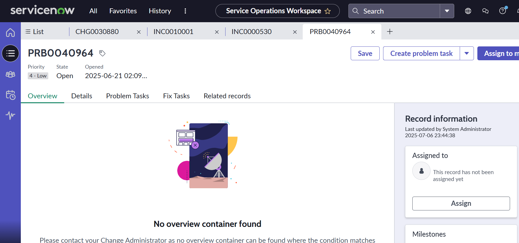 Solved: SOW- Problem overview tab is not showing anything. - ServiceNow ...