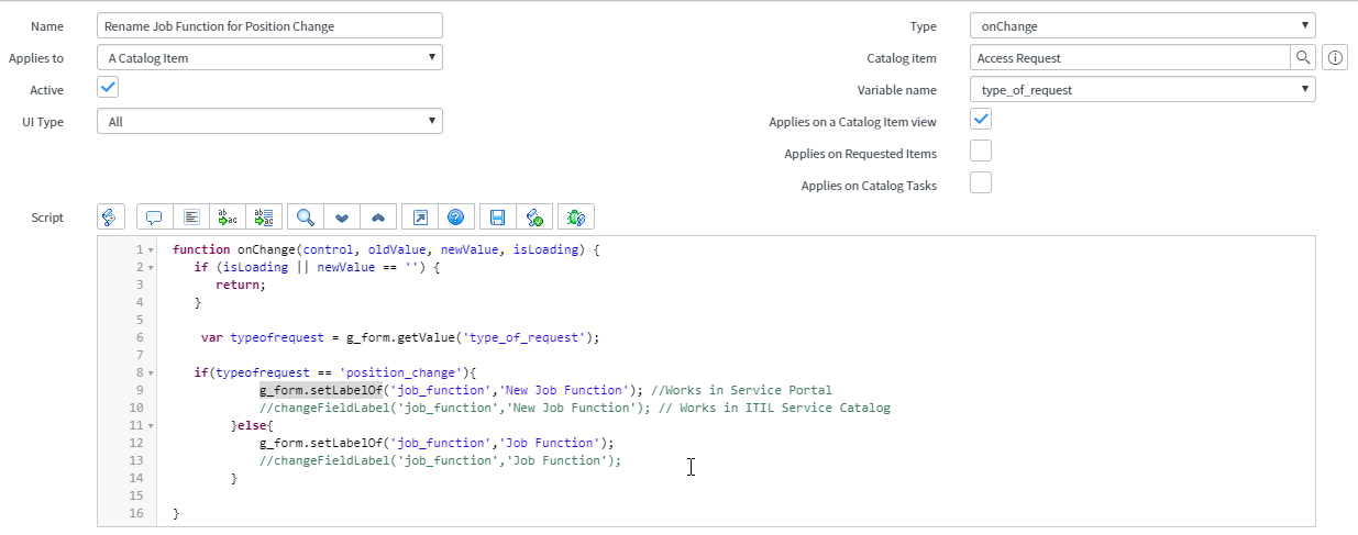 Solved: Change field label via script - ServiceNow Community
