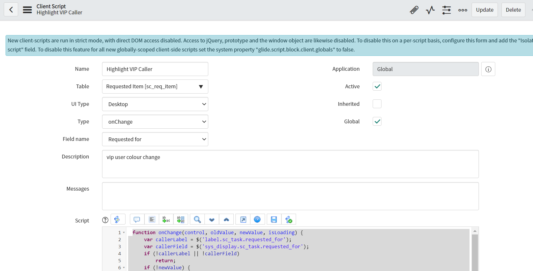 Solved How to highlight vip user in catalog task ServiceNow Community
