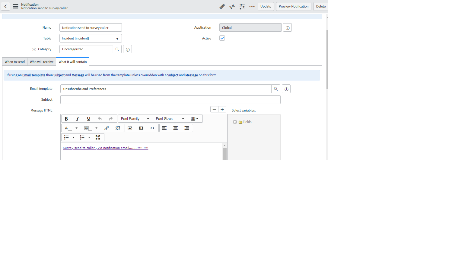 Solved: Attach Survey link in Email notifications - ServiceNow Community