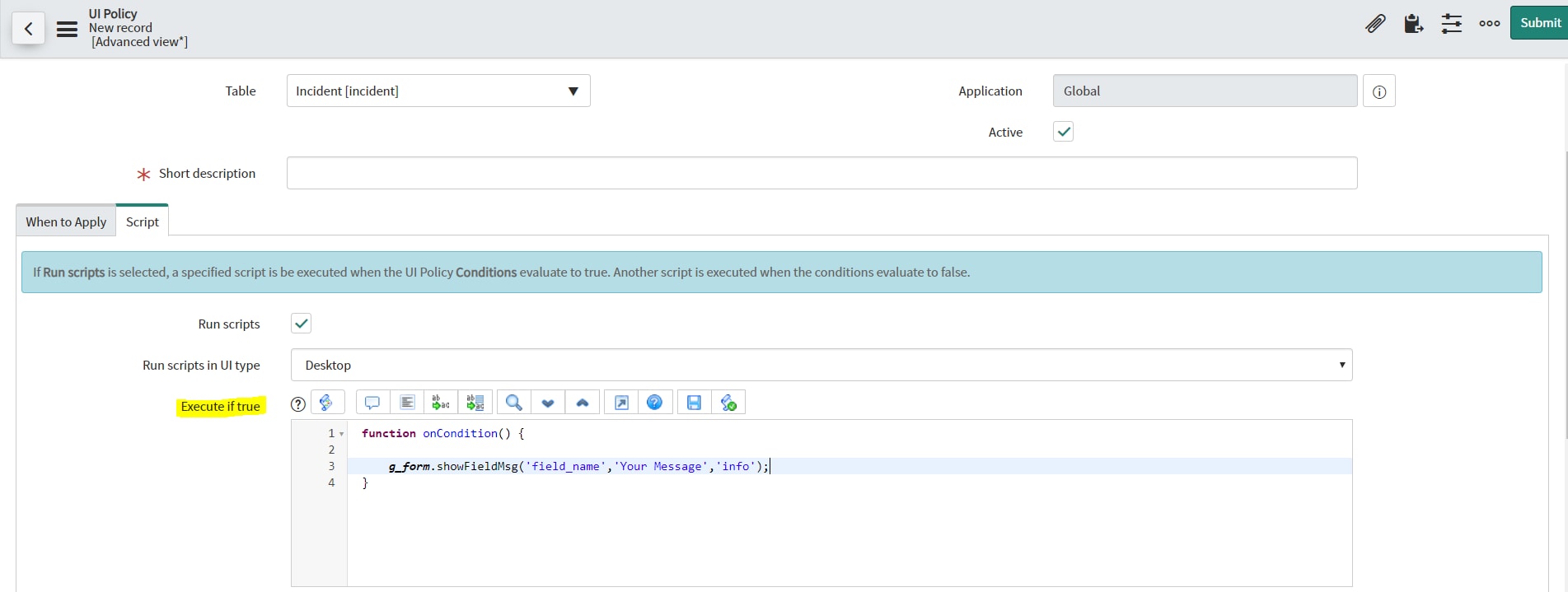 Solved: Re: Alert message below a field - Page 2 - ServiceNow Community