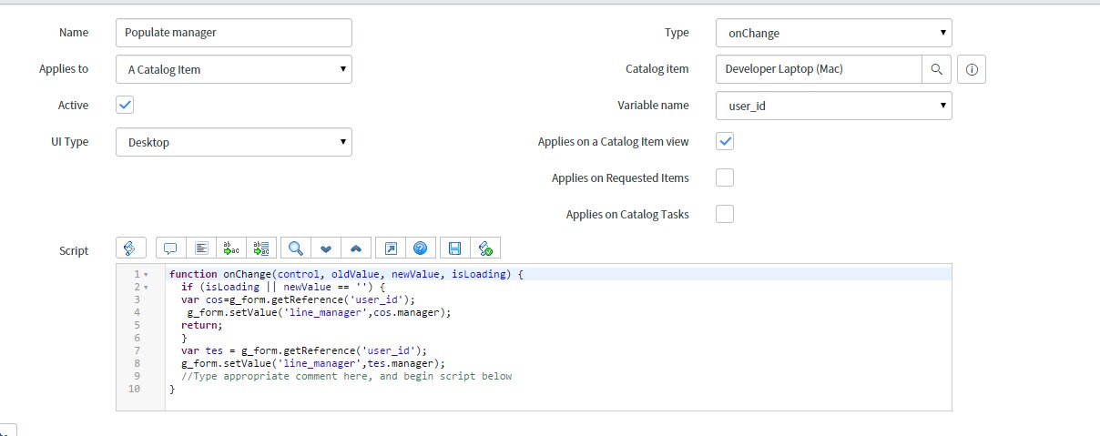 Solved: catalog client script for manager - ServiceNow Community