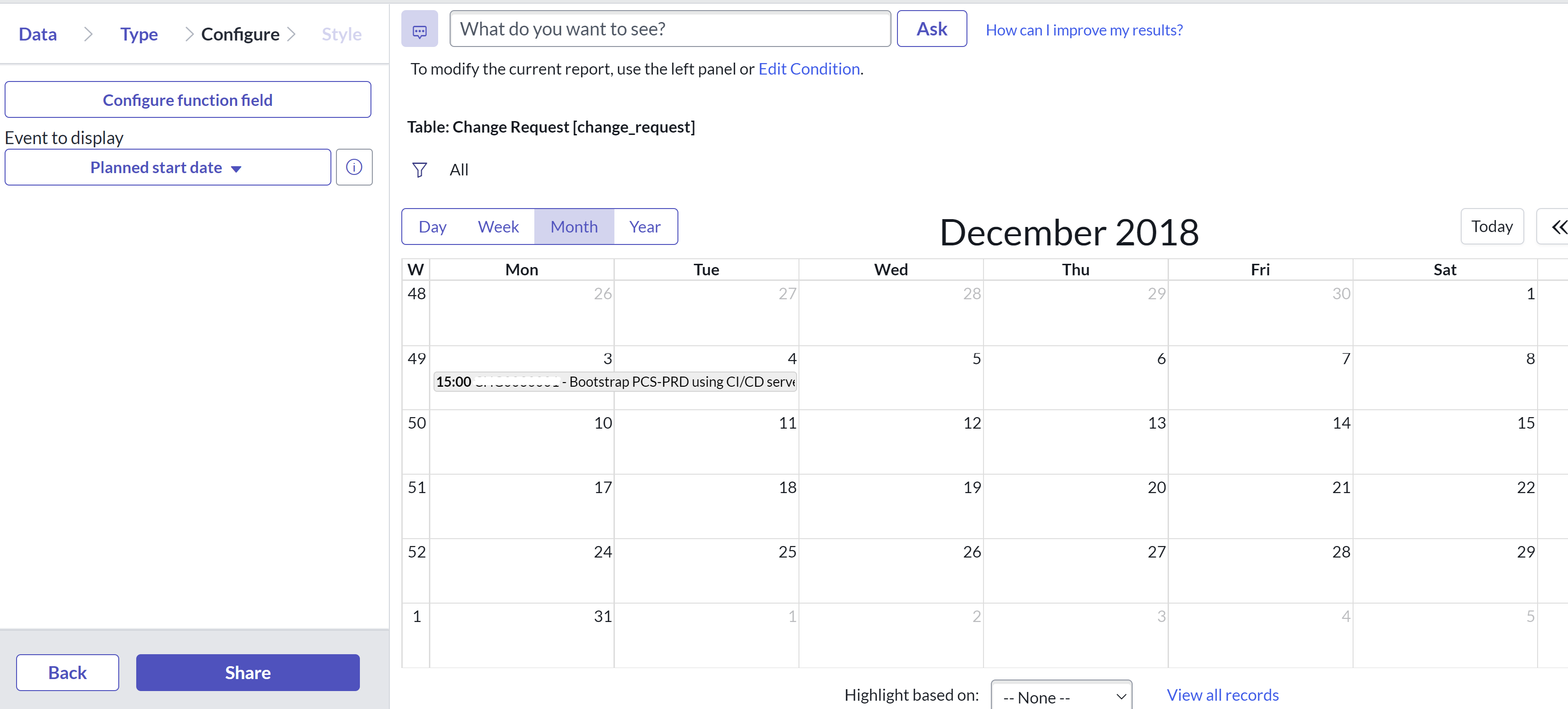 Configure Function field in Calendar Report on RIT... - ServiceNow ...