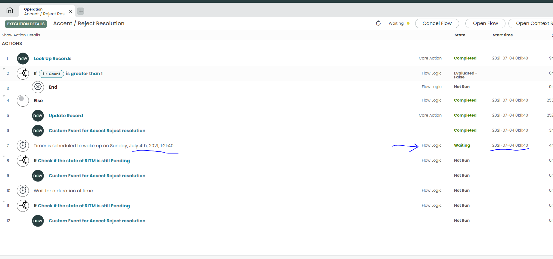 Flow designer is stuck in waiting state after usin... - Page 3 ...