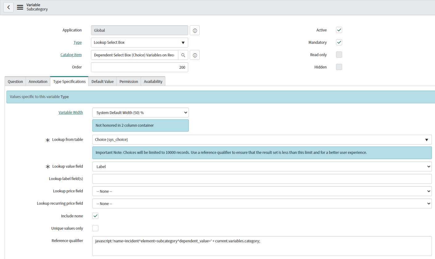 Dependent Select Box (Choice) Variables on Record ... - ServiceNow ...