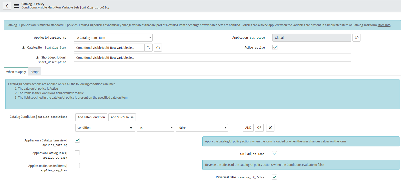 Servicenow Conditional Scriptwriter Conditional visible Multi-Row Variable Set - ServiceNow Community