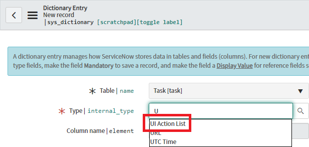 Adding a UI Action link as field type (for both li... - ServiceNow ...