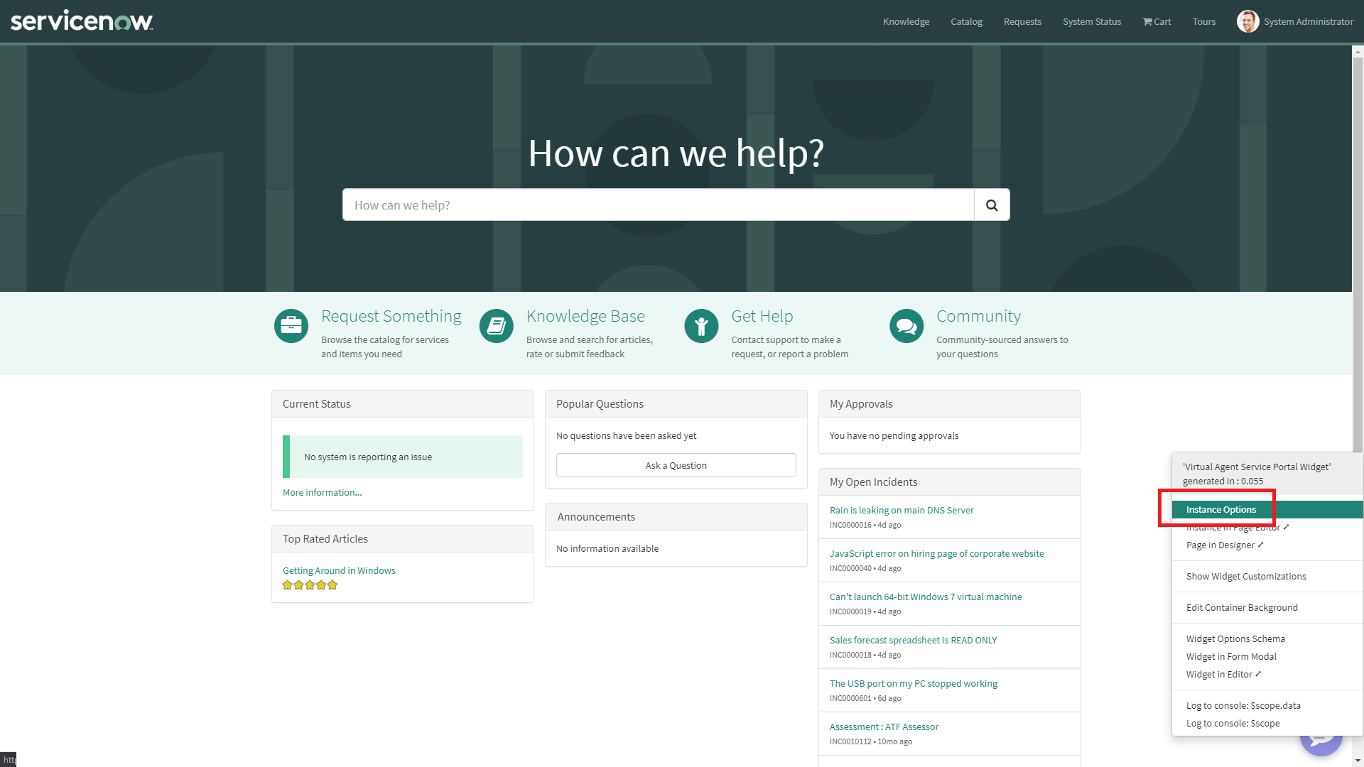 Adding instance options to directly embedded Servi... - ServiceNow ...