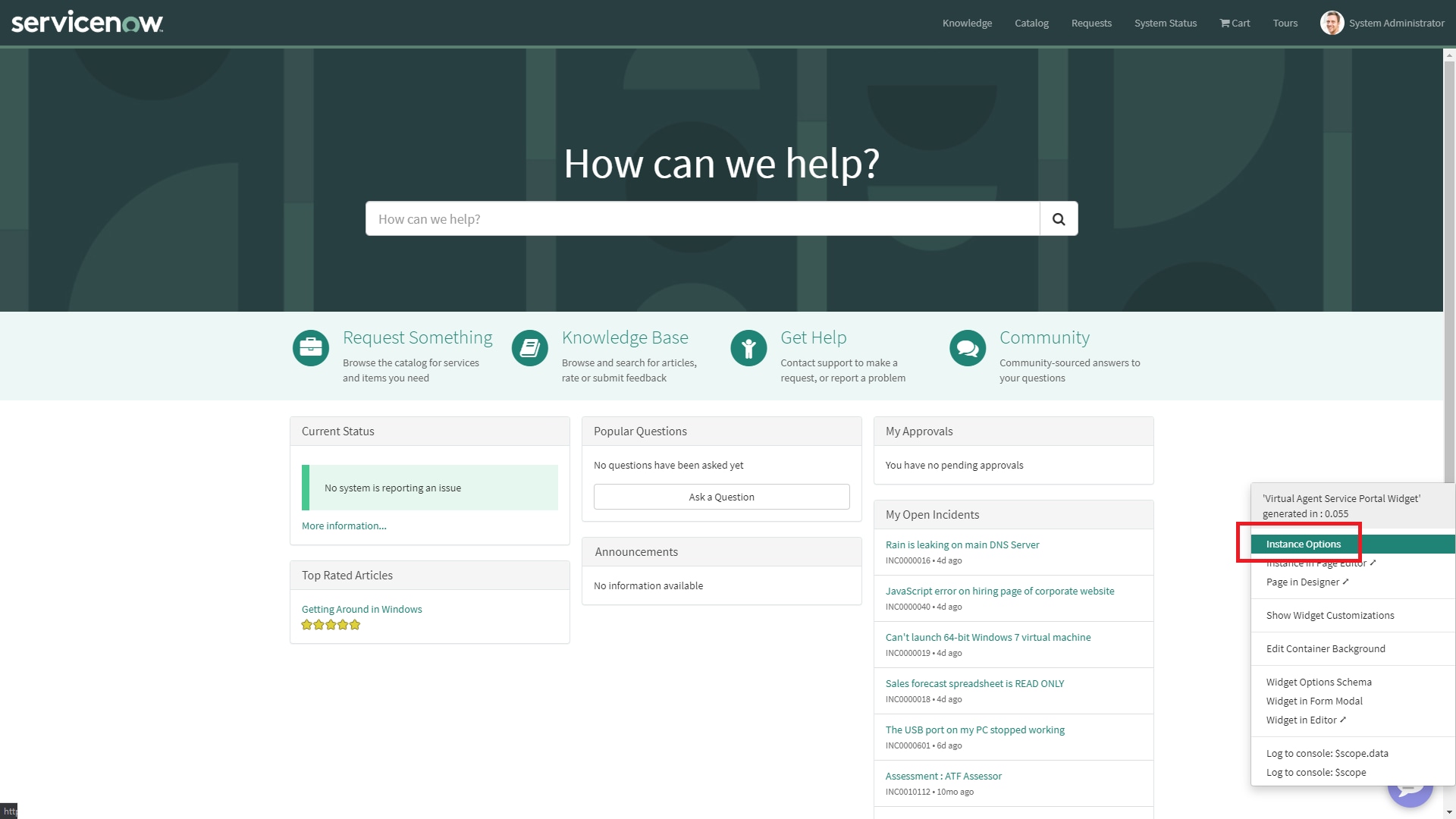 Adding instance options to directly embedded Servi... - ServiceNow ...