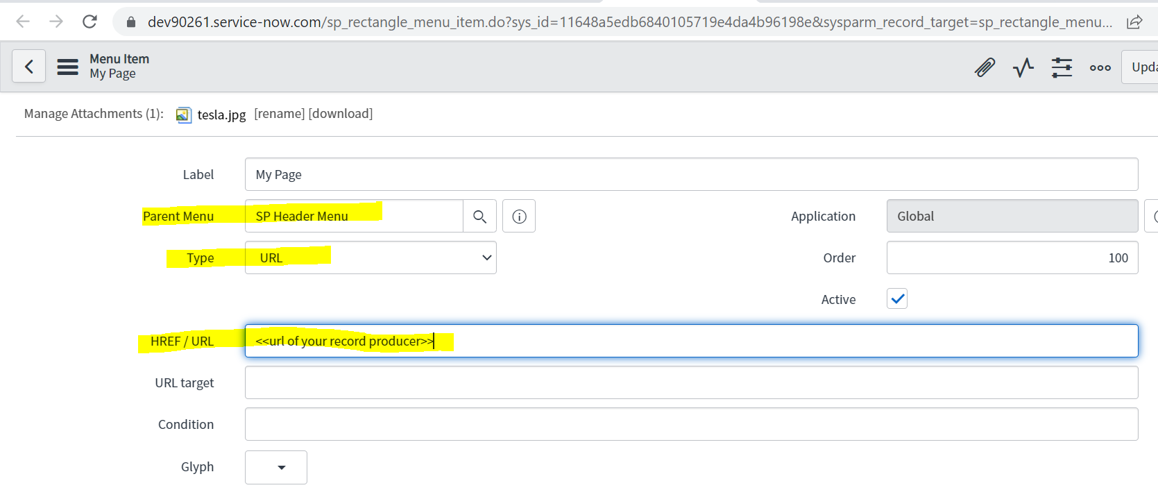 Solved: How to add a record producer link in the header of ...