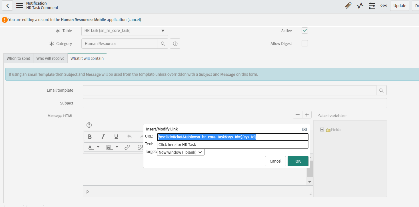 URL in an Email notification to portal view of a H... - ServiceNow ...