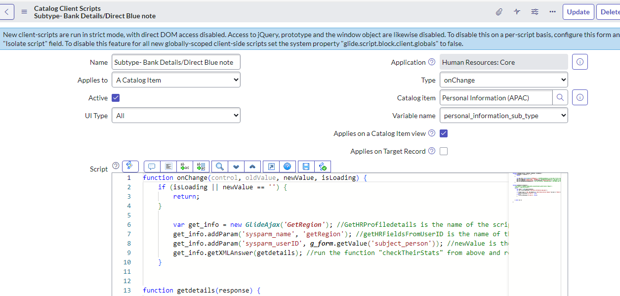 Catalog client script not working - ServiceNow Community