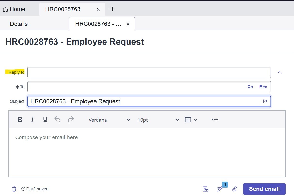 Compose Ema Solved: Rename Reply to field on Compose Email UI in HR Ag ...