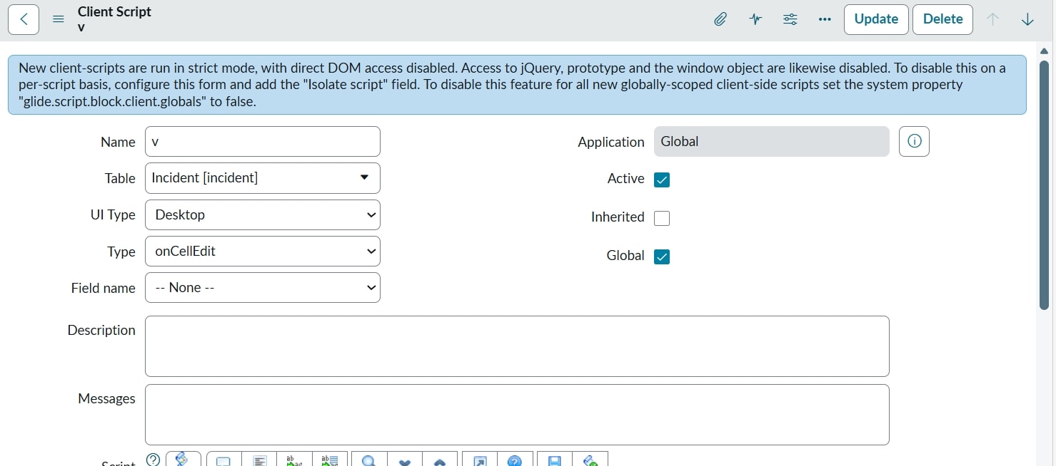 now working the client script on incident - ServiceNow Community